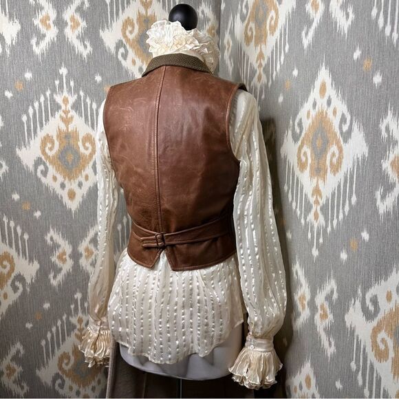 Ralph Lauren Olive Herringbone and Leather Gilet Waistcoat Vest - Picture 4 of 16